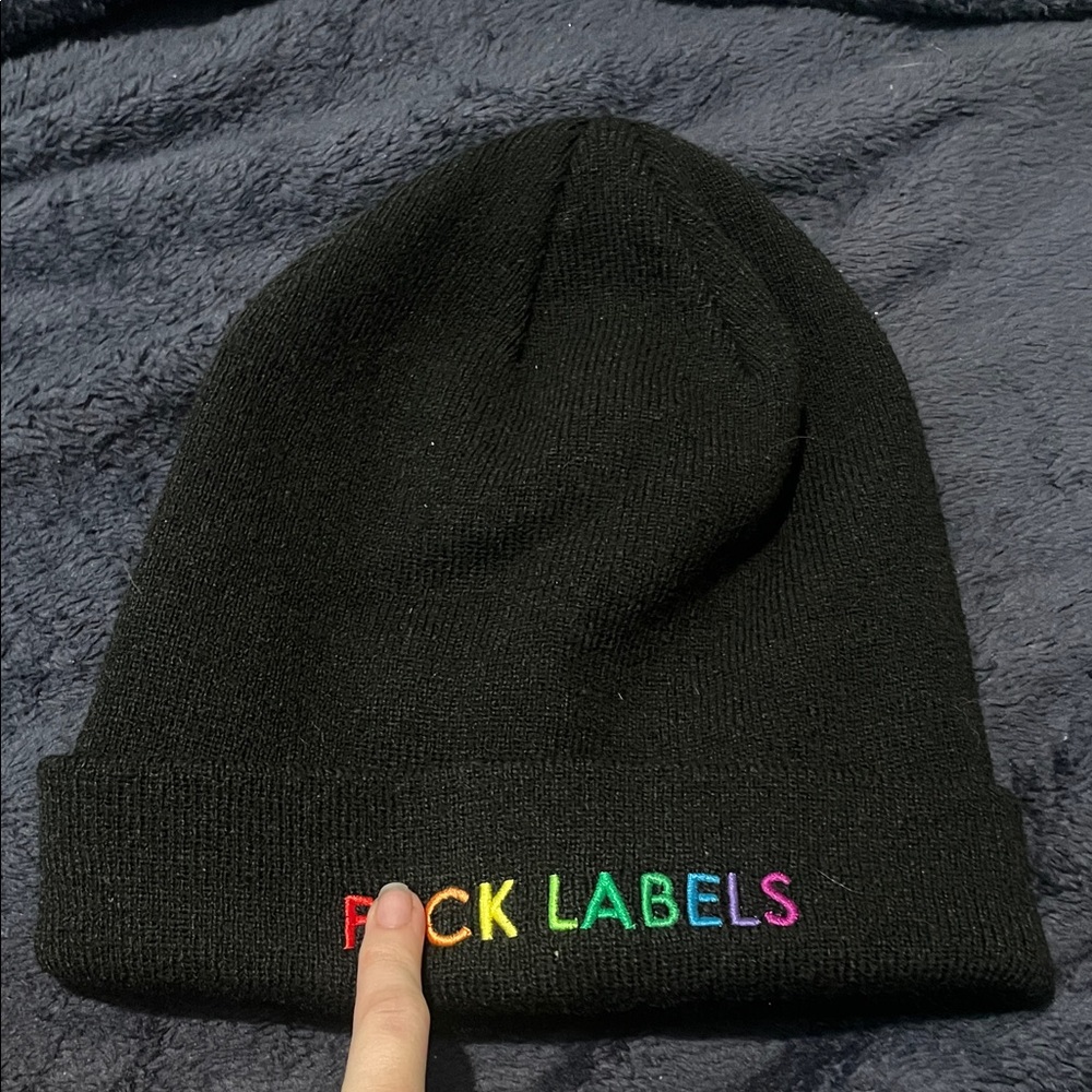 Spencer's Black Beanie with Multicolor Embroidery Pride